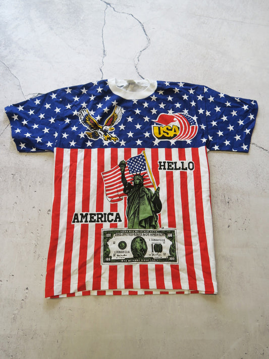 USA t-shirt vintage single stich dollar full print L